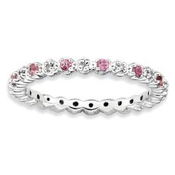 Stackable Expressions 2.25mm Stackable Pink Tourmaline & .04Ctw HI/I3 Diamond Silver Band