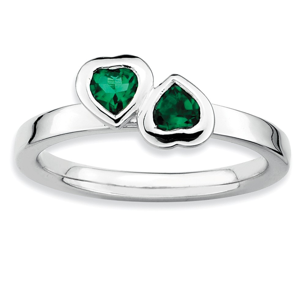 Stackable Expressions Sterling Silver Stackable Double Heart Created Emerald Ring