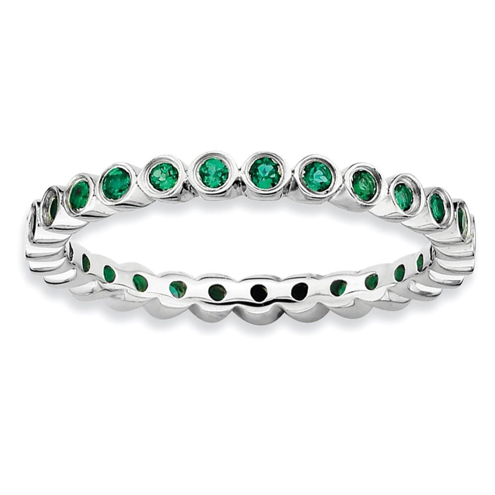 Stackable Expressions Sterling Silver Stackable Bezel Set Created Emerald 2.25mm Band
