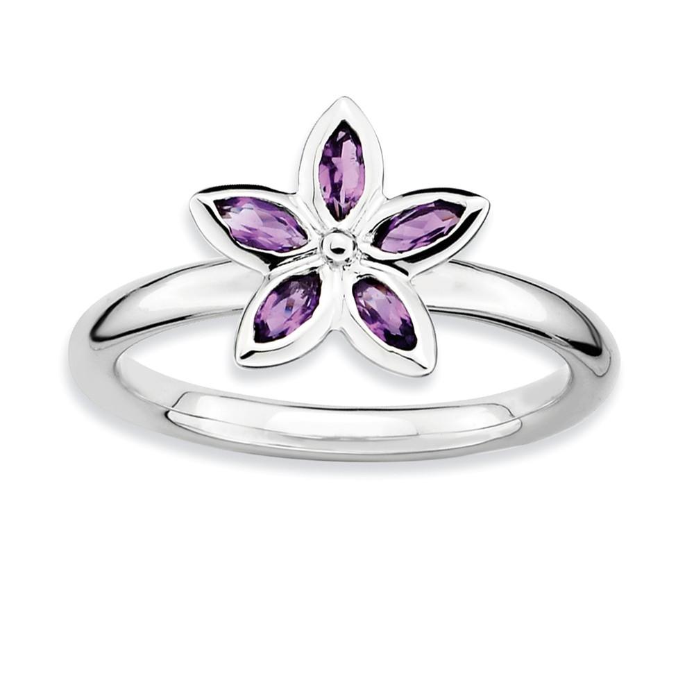 Stackable Expressions Sterling Silver & Amethyst Stackable 5 Marquise Stone Flower Ring