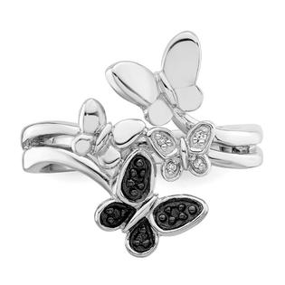 White Night Diamonds 1 20 Ctw Black White Diamond Butterfly Ring