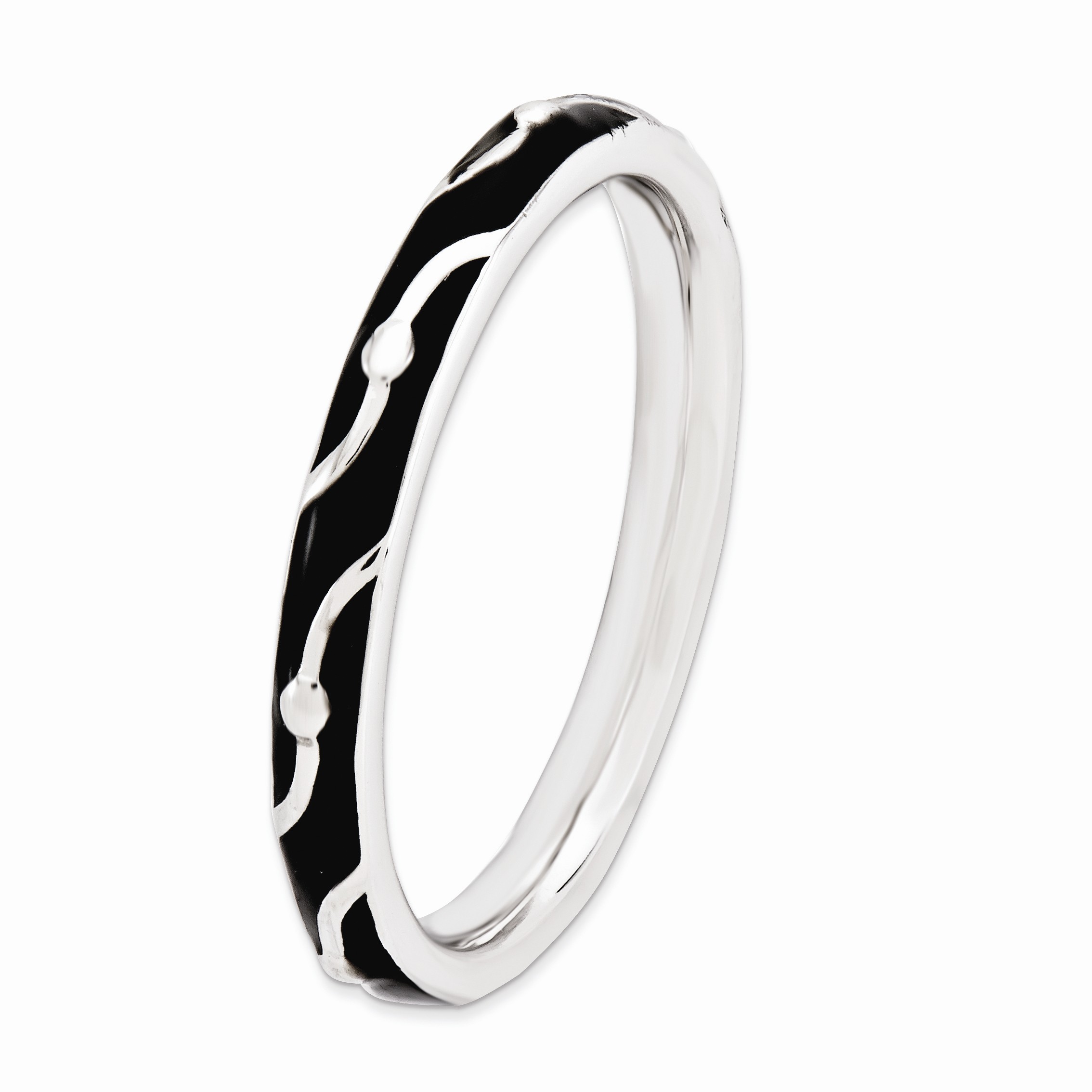 Stackable Expressions 2.5mm Sterling Silver Stackable Expressions Black Enamel Band