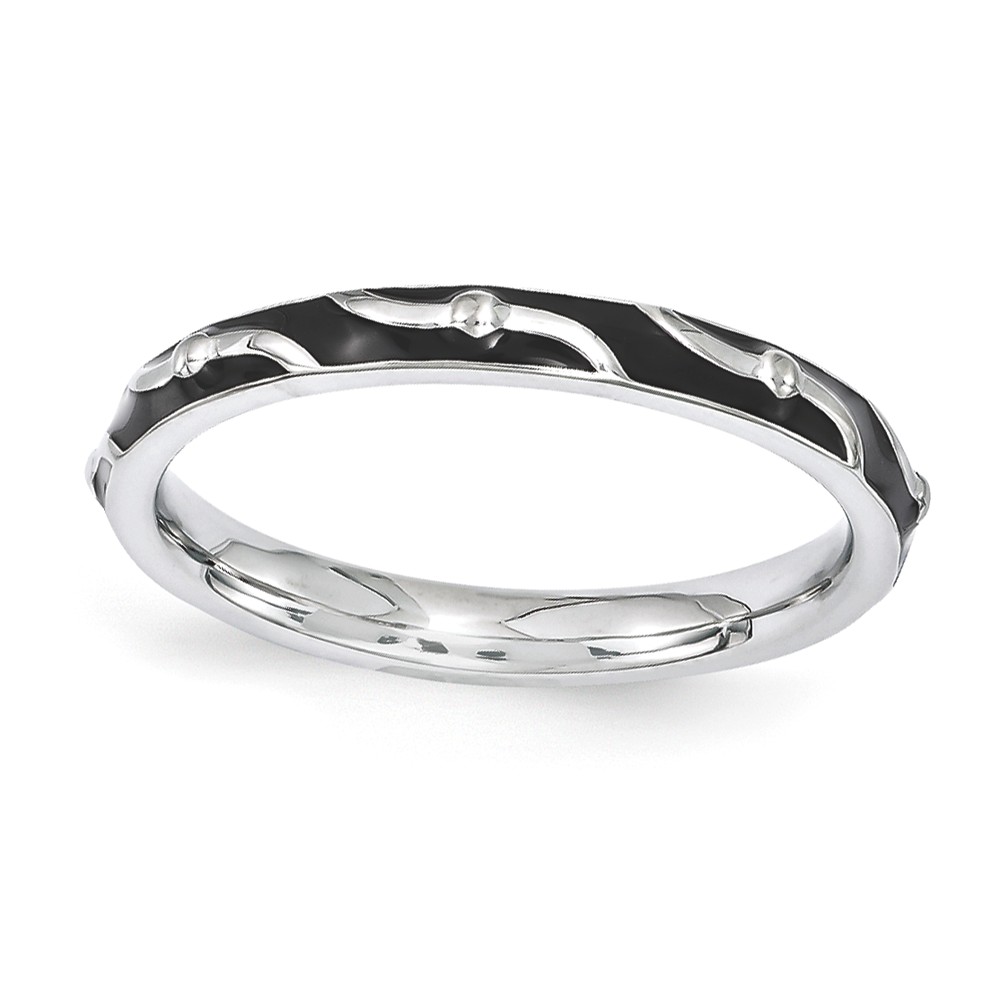 Stackable Expressions 2.5mm Sterling Silver Stackable Expressions Black Enamel Band