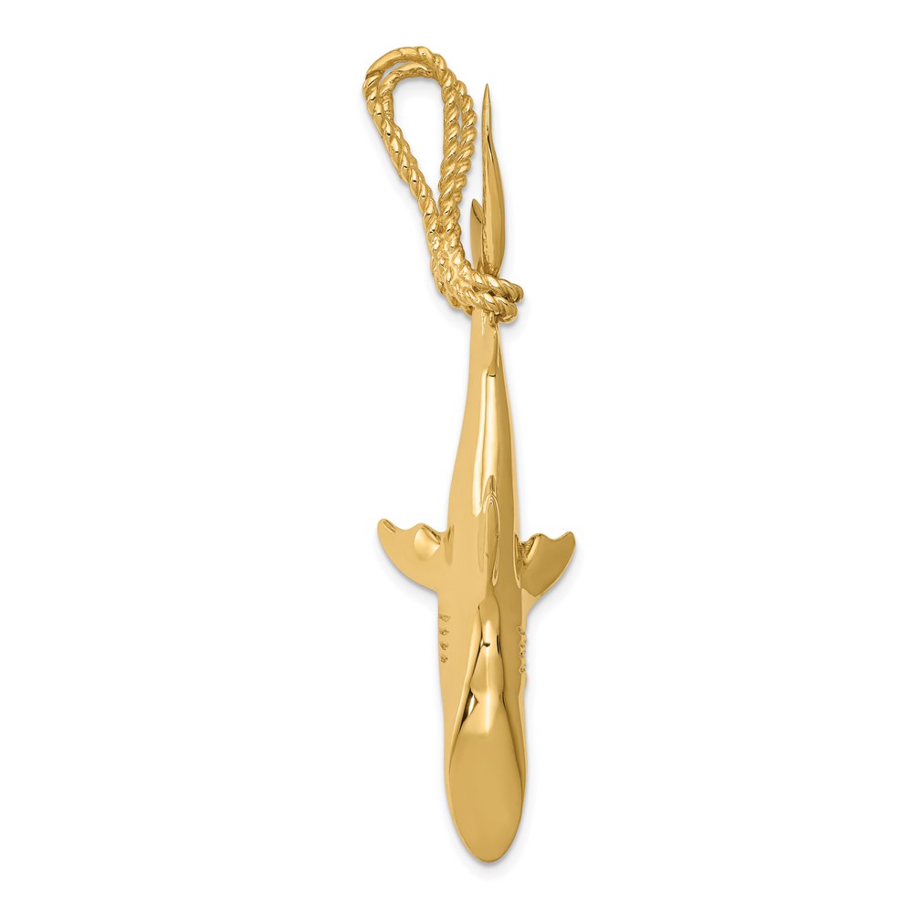 Black Bow Jewelry Company 14k Yellow Gold 3D Hollow Hanging Shark Pendant