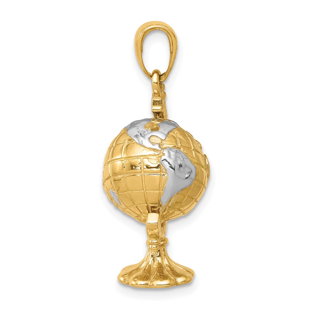 Black Bow Jewelry Company 14k Yellow Gold and White Rhodium 3D Spinning Globe Pendant