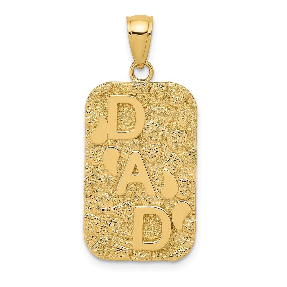Black Bow Jewelry Company 14k Yellow Gold Small Nugget Dad Dog Tag Pendant, 15 x 30mm