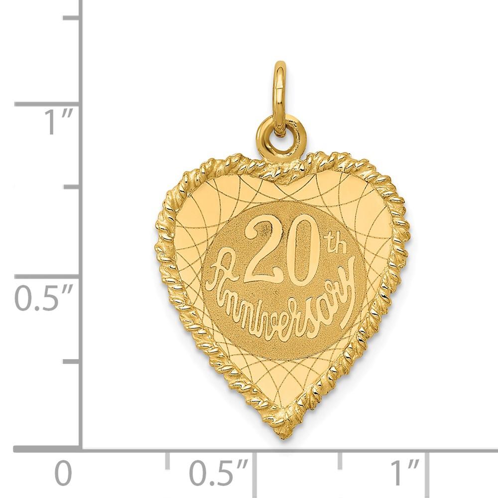 Black Bow Jewelry Company 14k Yellow Gold 20th Anniversary Rope Heart Charm or Pendant, 18mm