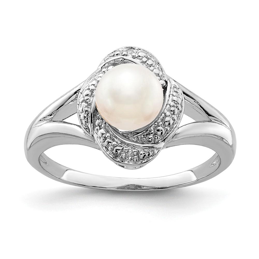Black Bow Jewelry Company Sterling Silver .01 Ctw (H-I, I2-13) Diamond & FW Cultured Pearl Ring