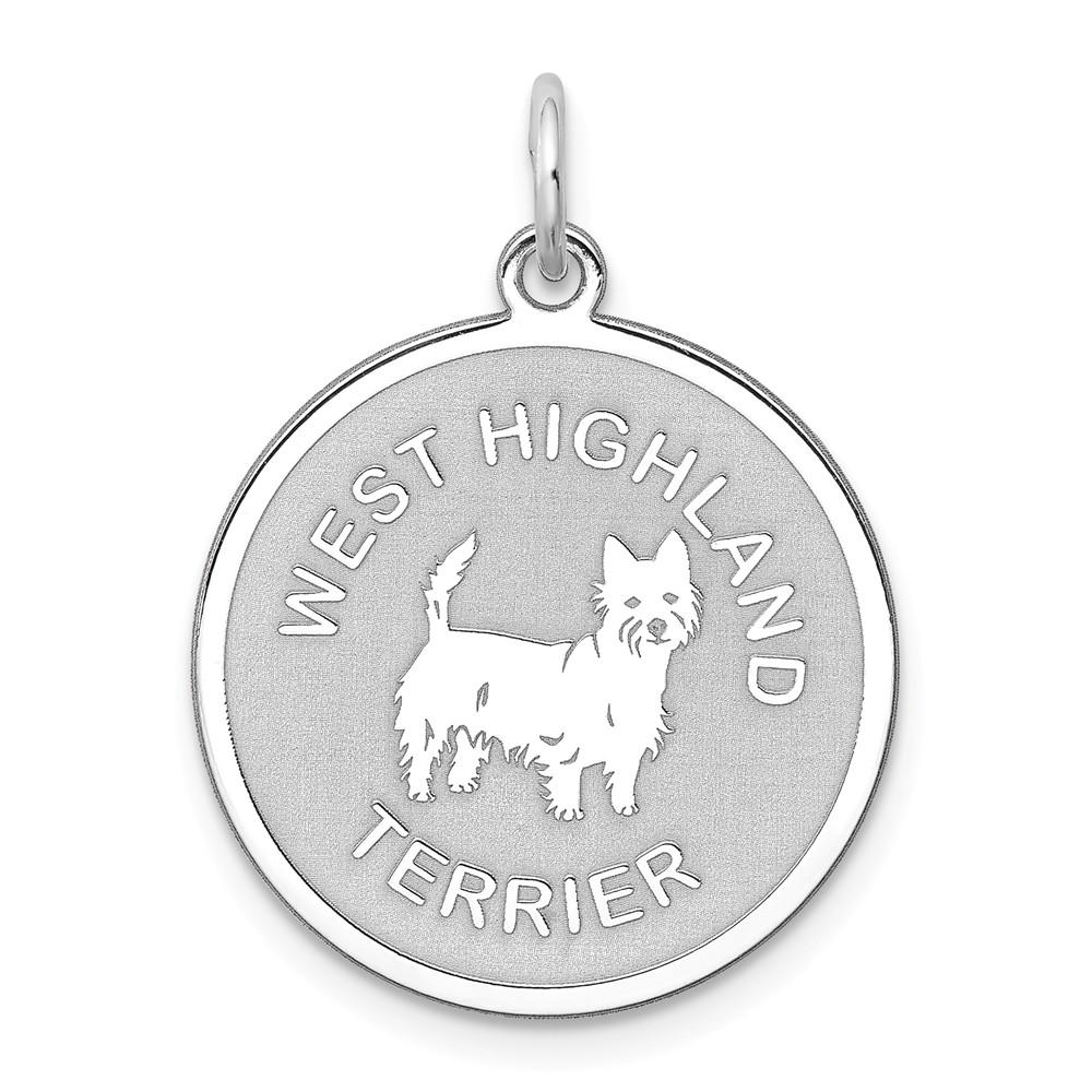 Black Bow Jewelry Company Sterling Silver Laser Etched West Highland Terrier Pendant, 19mm