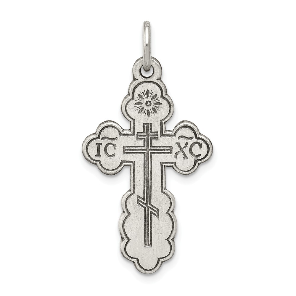Black Bow Jewelry Company Sterling Silver Antiqued Eastern Orthodox Cross Pendant, 13 x 25mm