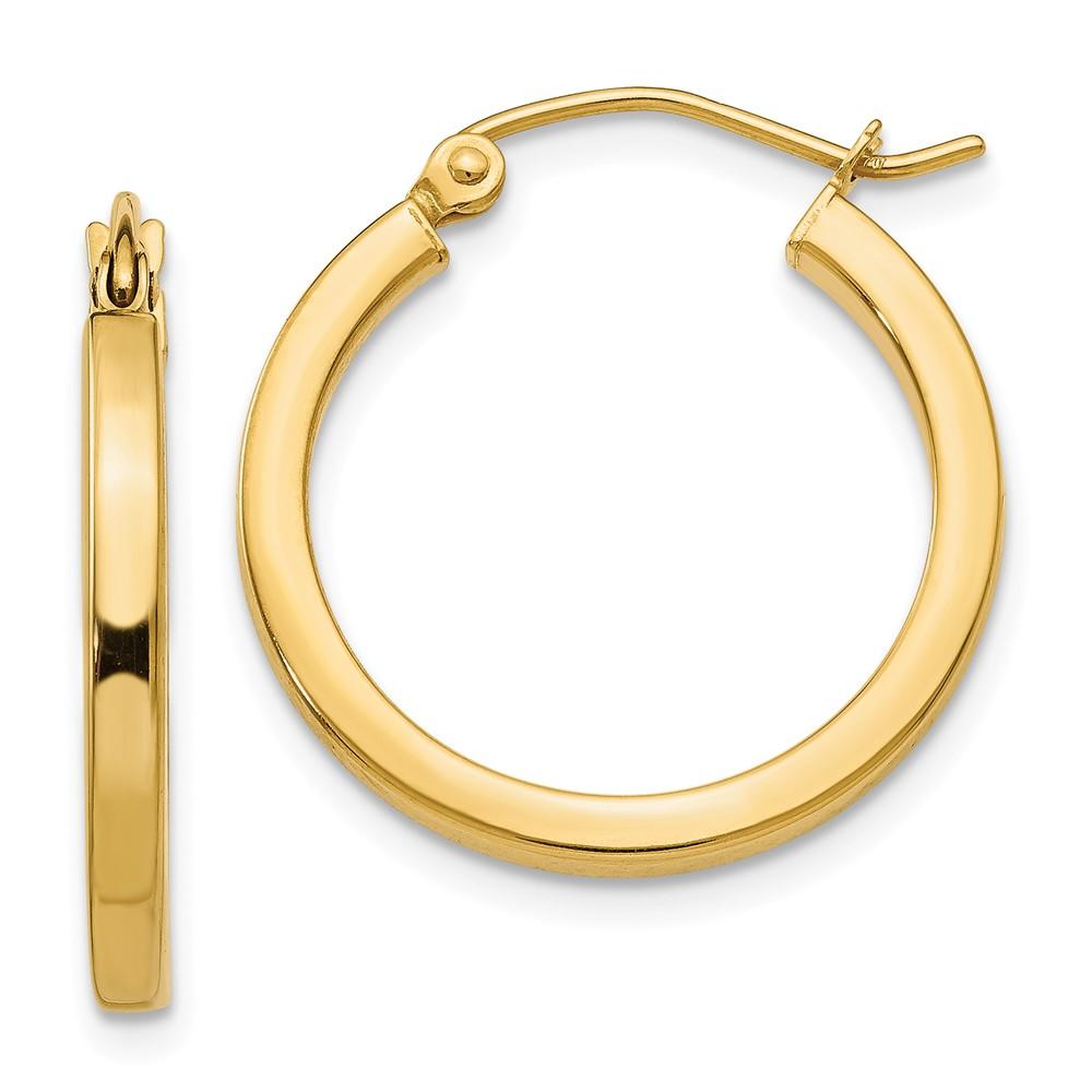 Black Bow Jewelry Company 2mm, 14k Yellow Gold, Polished Square Tube Hoops, 20mm (3/4 Inch)