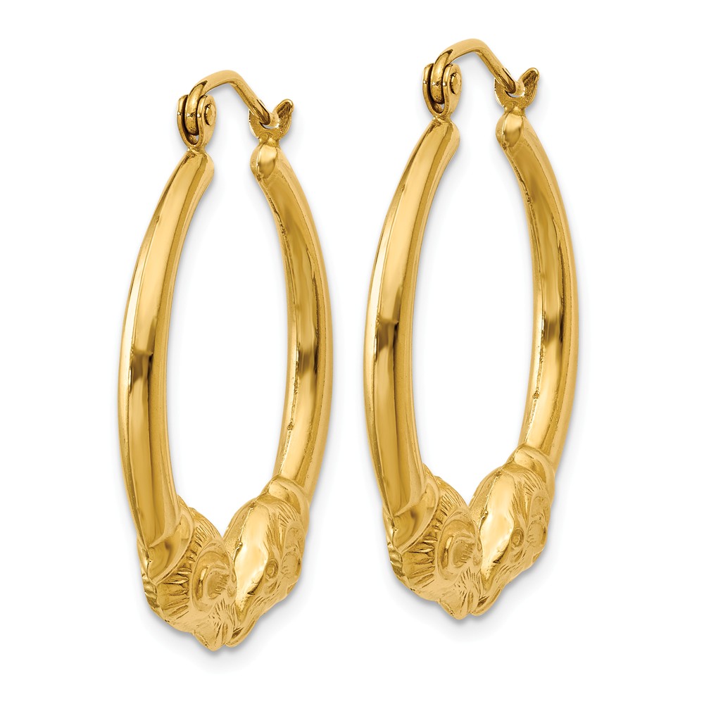 Black Bow Jewelry Company Double Headed Ram Hoop Earrings in 14k Yellow Gold, 25mm