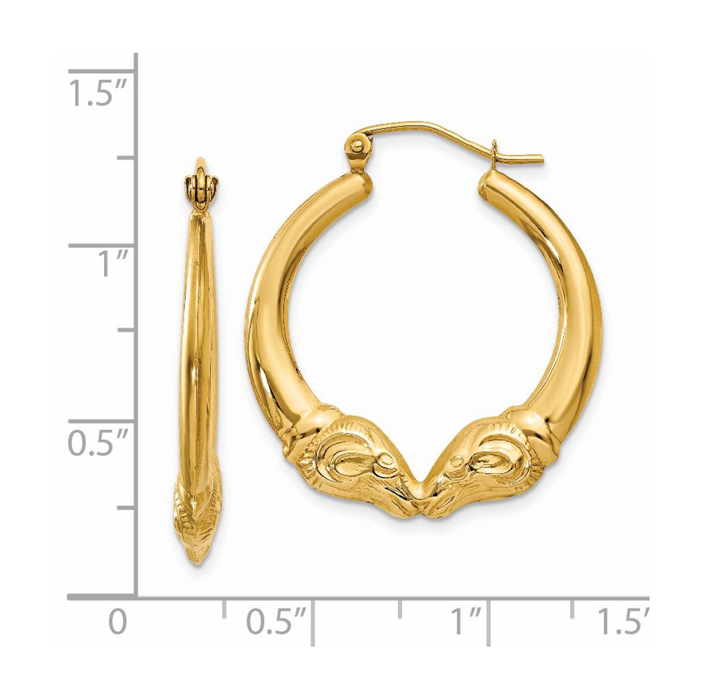 Black Bow Jewelry Company Double Headed Ram Hoop Earrings in 14k Yellow Gold, 25mm