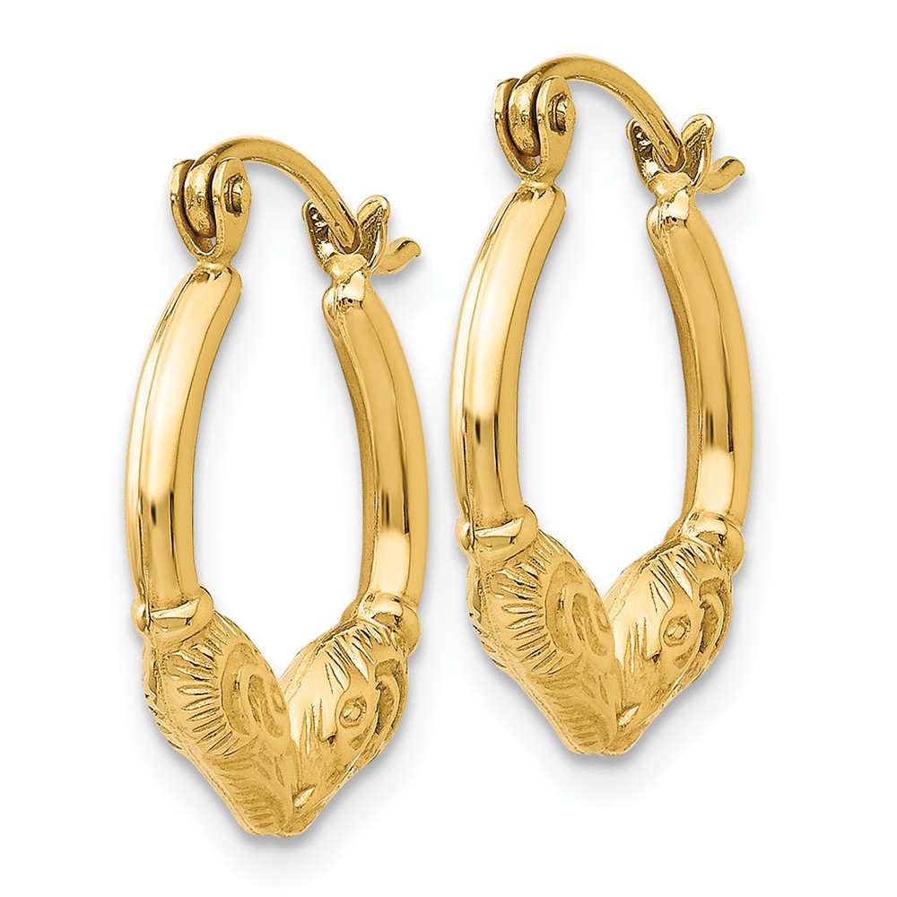Black Bow Jewelry Company Double Headed Ram Hoop Earrings in 14k Yellow Gold, 15mm