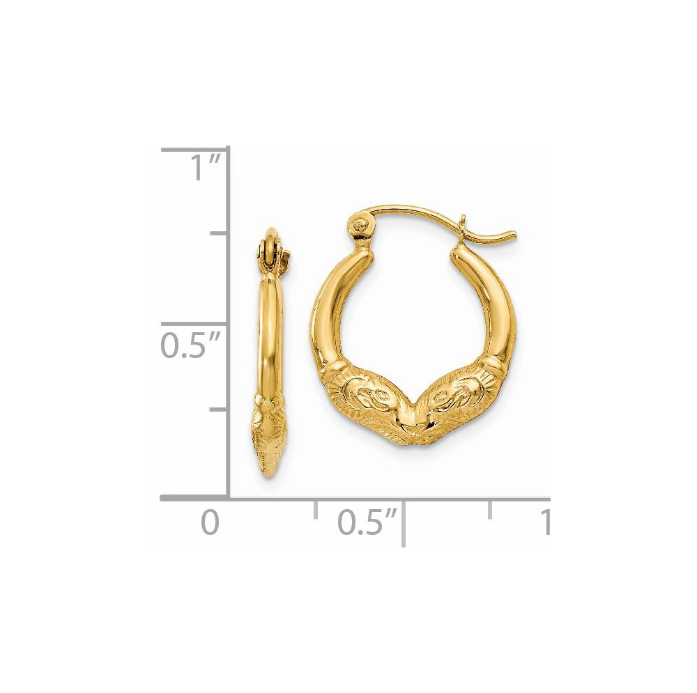 Black Bow Jewelry Company Double Headed Ram Hoop Earrings in 14k Yellow Gold, 15mm