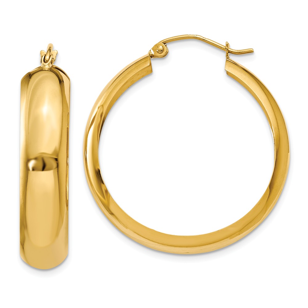 Black Bow Jewelry Company 7mm, 14k Yellow Gold Half Round Hoop Earrings, 30mm (1 1/8 Inch)
