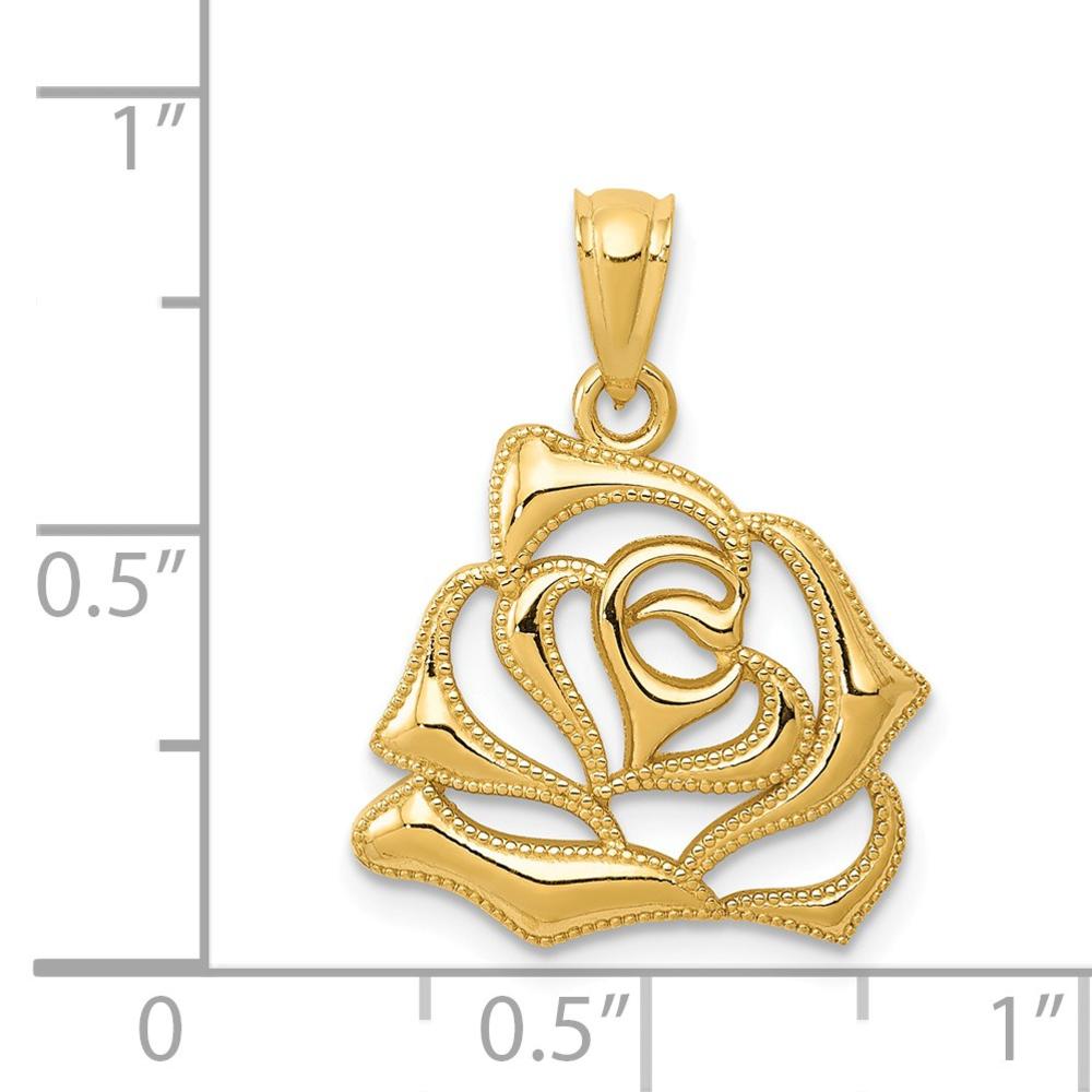 Black Bow Jewelry Company 14k Yellow Gold Open Rose Blossom Pendant, 16mm (5/8 inch)