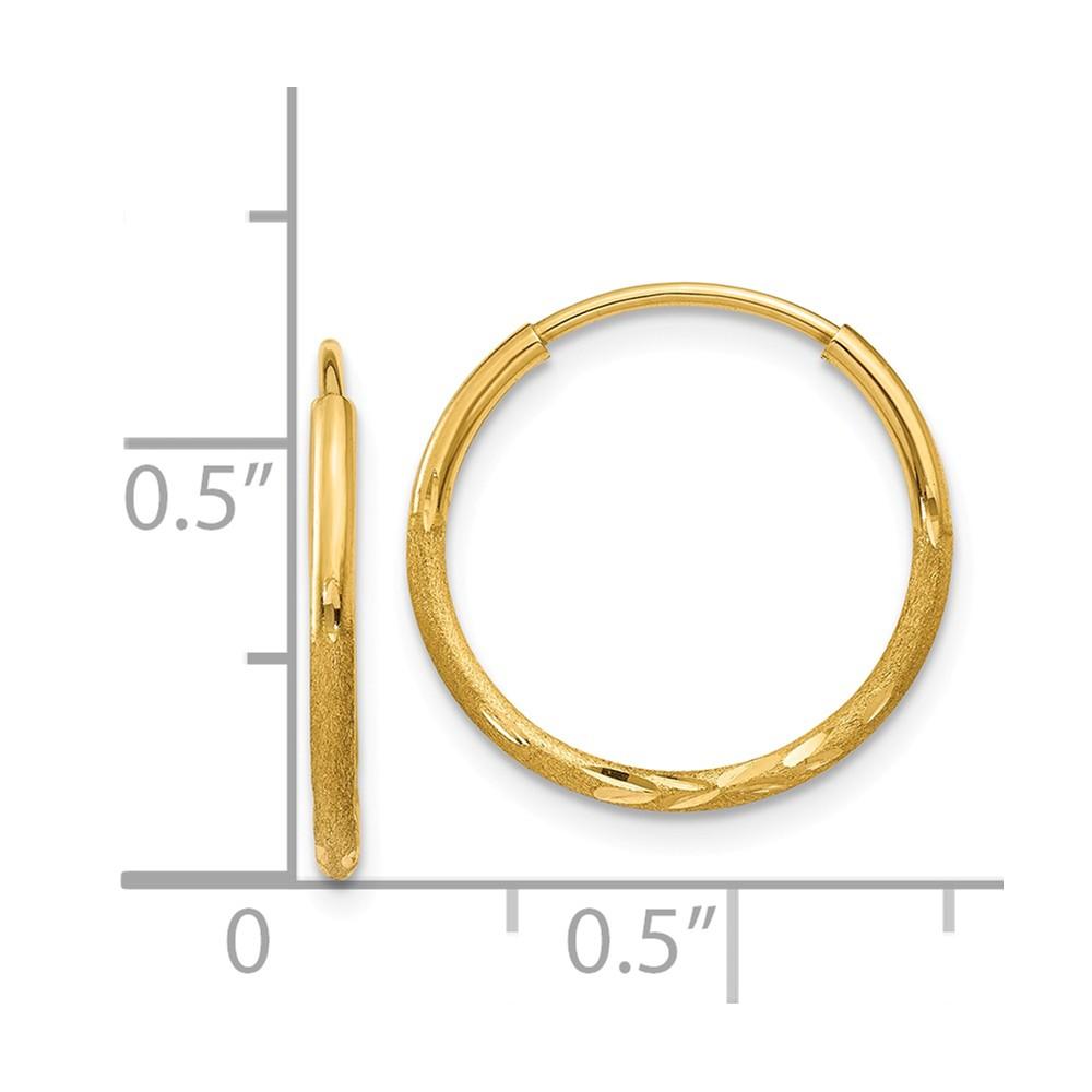 Black Bow Jewelry Company 1.25mm, 14k Gold, Diamond-cut Endless Hoops, 15mm (9/16 Inch)