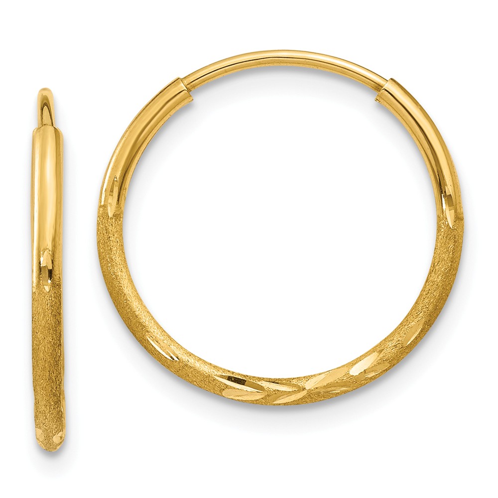 Black Bow Jewelry Company 1.25mm, 14k Gold, Diamond-cut Endless Hoops, 15mm (9/16 Inch)