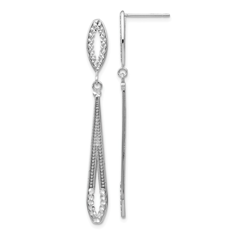 Black Bow Jewelry Company Long Textured and Diamond-cut Dangle Post Earrings in 14k White Gold
