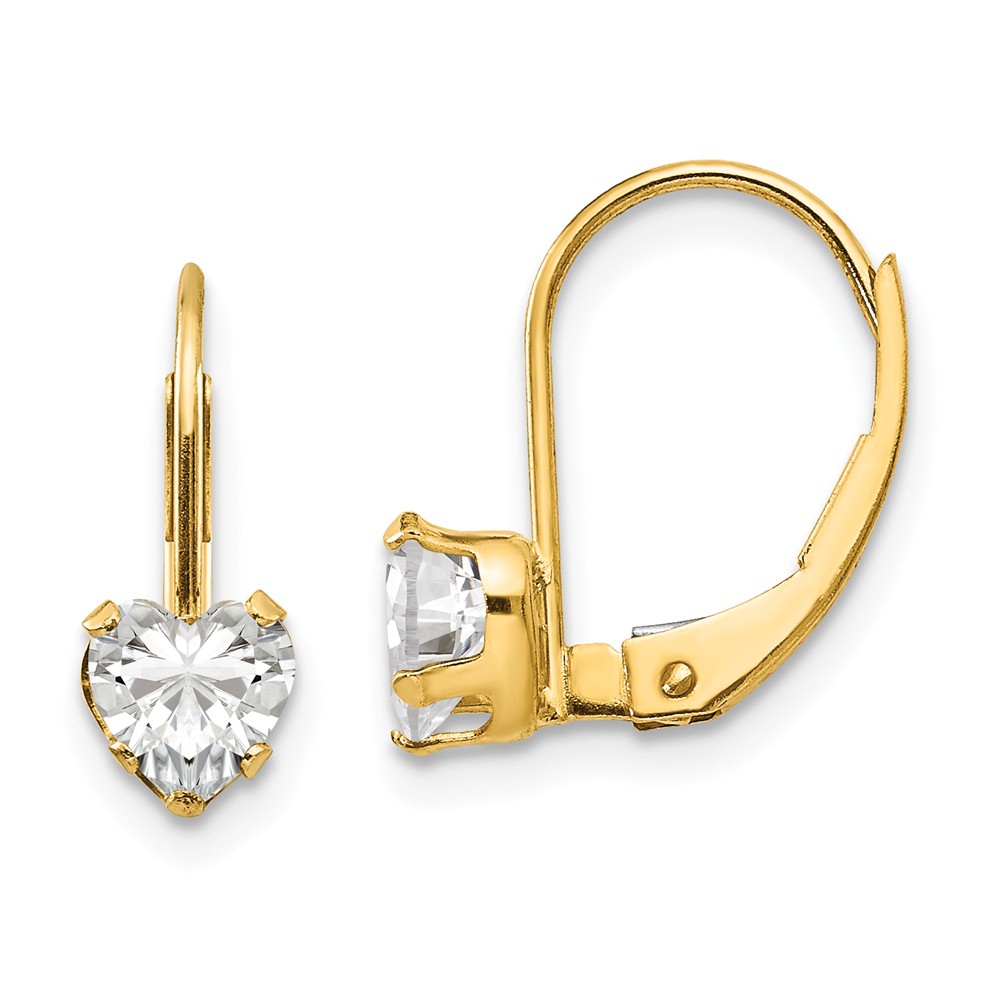 Black Bow Jewelry Company Kids 14k Yellow Gold & Clear CZ 5mm Heart Shaped Lever Back Earrings