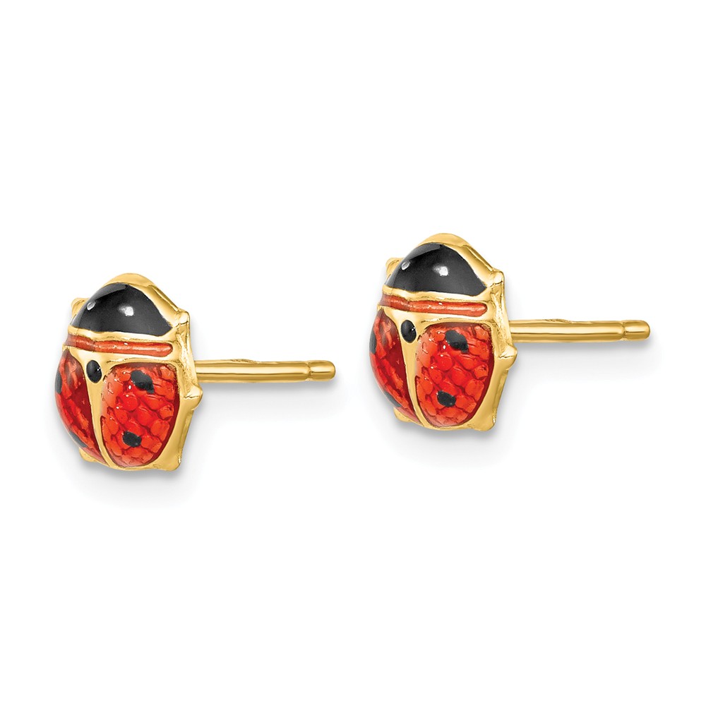 Black Bow Jewelry Company 7mm Red Ladybug Post Earrings in 14k Yellow Gold and Enamel