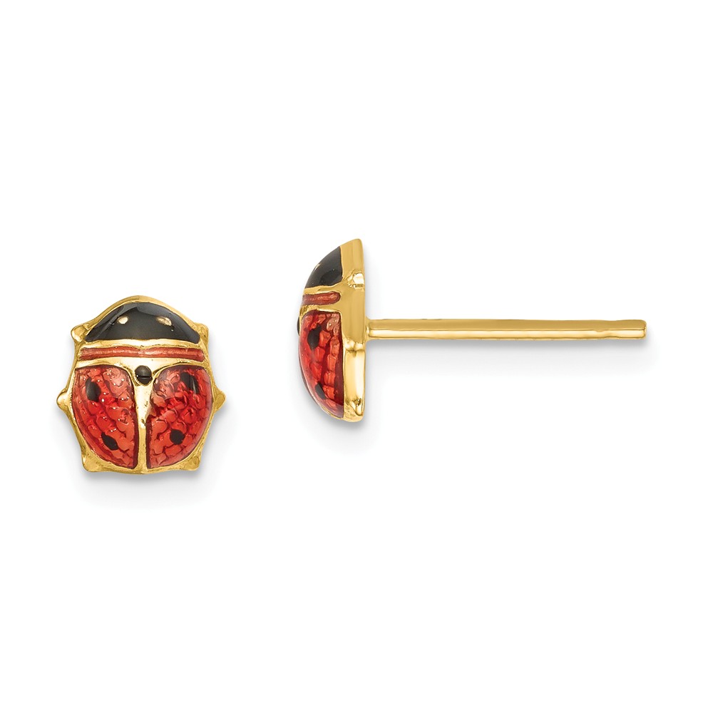 Black Bow Jewelry Company 7mm Red Ladybug Post Earrings in 14k Yellow Gold and Enamel