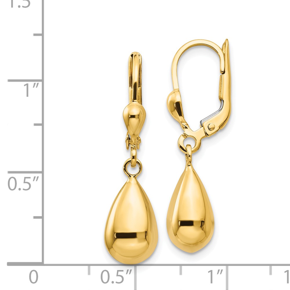 Black Bow Jewelry Company Polished 3D Teardrop Lever Back Earrings in 14k Yellow Gold