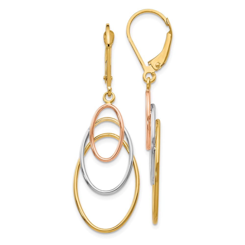 Black Bow Jewelry Company 14k Tri-Color Gold Triple Oval Dangle Earrings, 45mm (1 3/4 Inch)