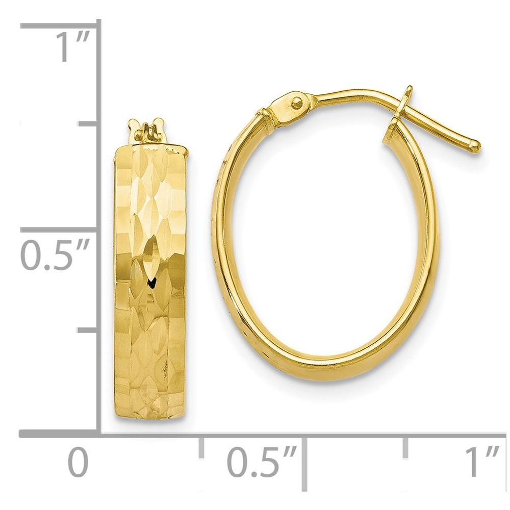 Black Bow Jewelry Company 4.3mm 10k Yellow Gold Diamond Cut Oval Hoop Earrings, 21mm(13/16 Inch)