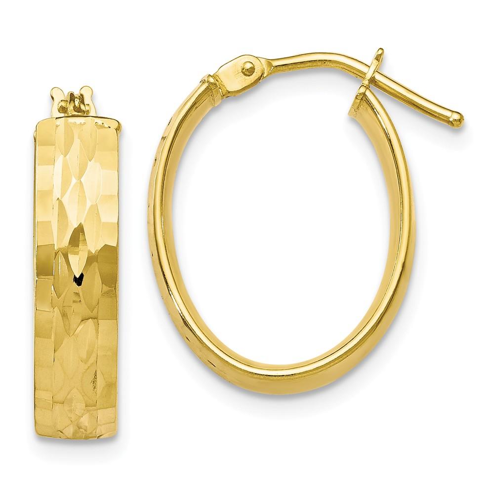 Black Bow Jewelry Company 4.3mm 10k Yellow Gold Diamond Cut Oval Hoop Earrings, 21mm(13/16 Inch)