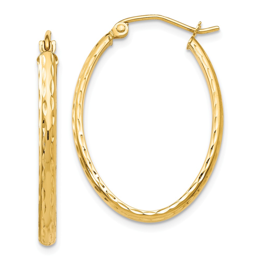 Black Bow Jewelry Company 2.5mm x 30mm 14k Yellow Gold Diamond-Cut Oval Hoop Earrings