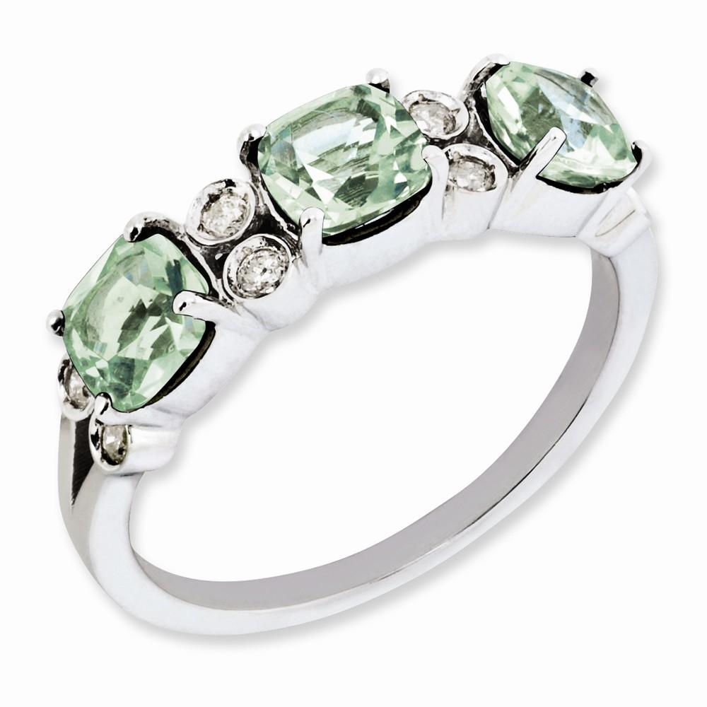 Black Bow Jewelry Company Cushion Green Quartz & 1/10 Ctw Diamond Sterling Silver Ring