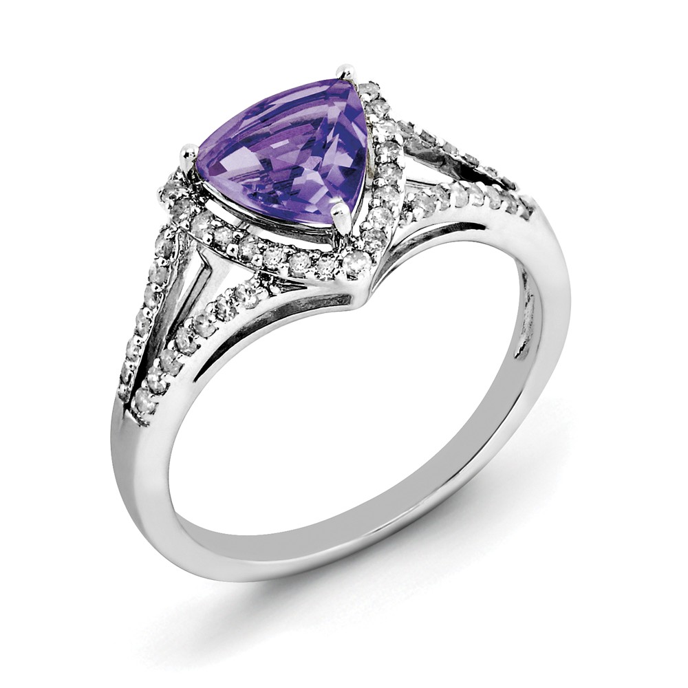 Black Bow Jewelry Company Trillion Amethyst & .25 Ctw Diamond Sterling Silver Ring