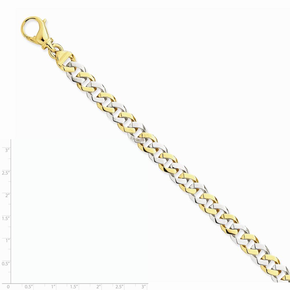 Black Bow Jewelry Company Men's 14k White &Yellow Gold, 7.85mm Fancy Curb Chain Bracelet, 8 Inch