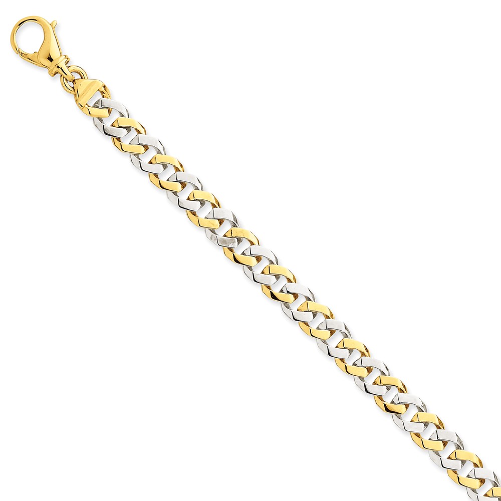 Black Bow Jewelry Company Men's 14k White &Yellow Gold, 7.85mm Fancy Curb Chain Bracelet, 8 Inch
