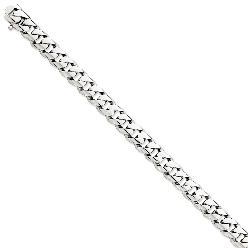 Black Bow Jewelry Company Men's 14k White Gold, 9mm Curb Chain Link Bracelet - 8 Inch