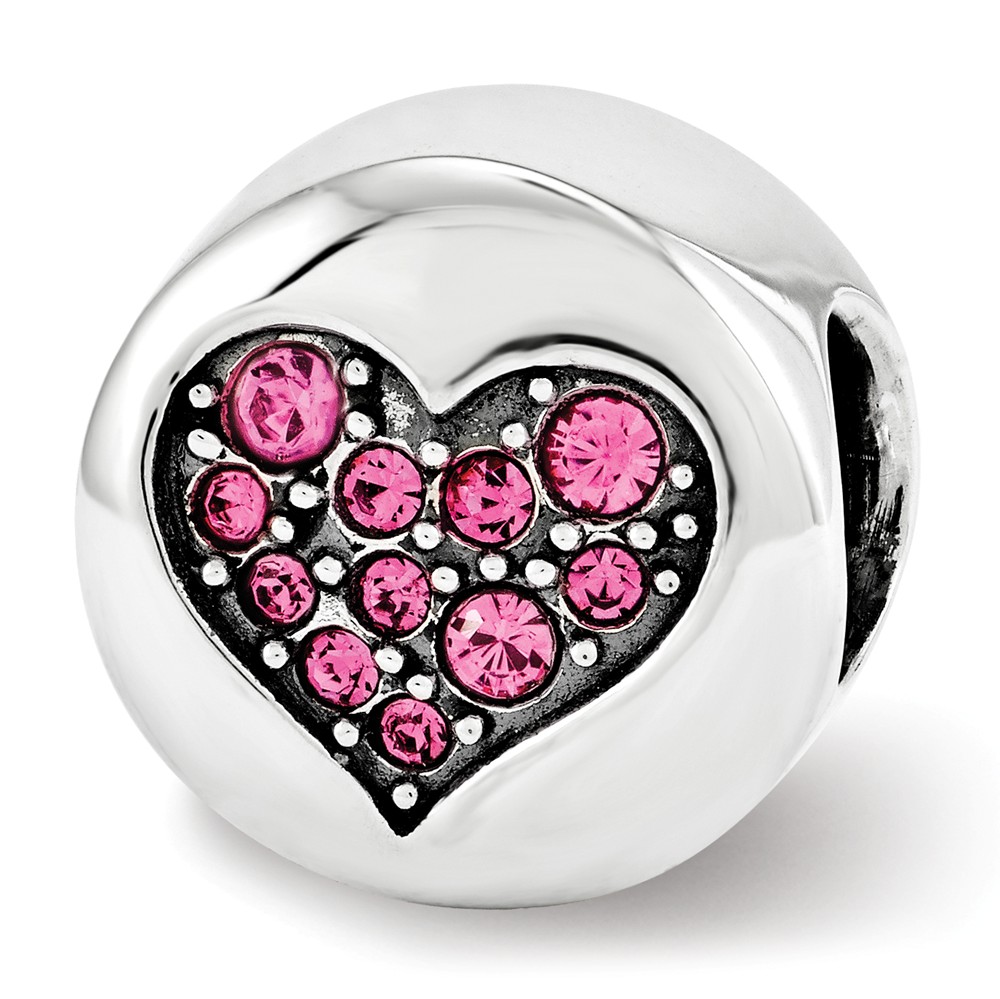 Black Bow Jewelry Company Sterling Silver with Swarovski Crystals Oct Pink Heart Hope Bead Charm