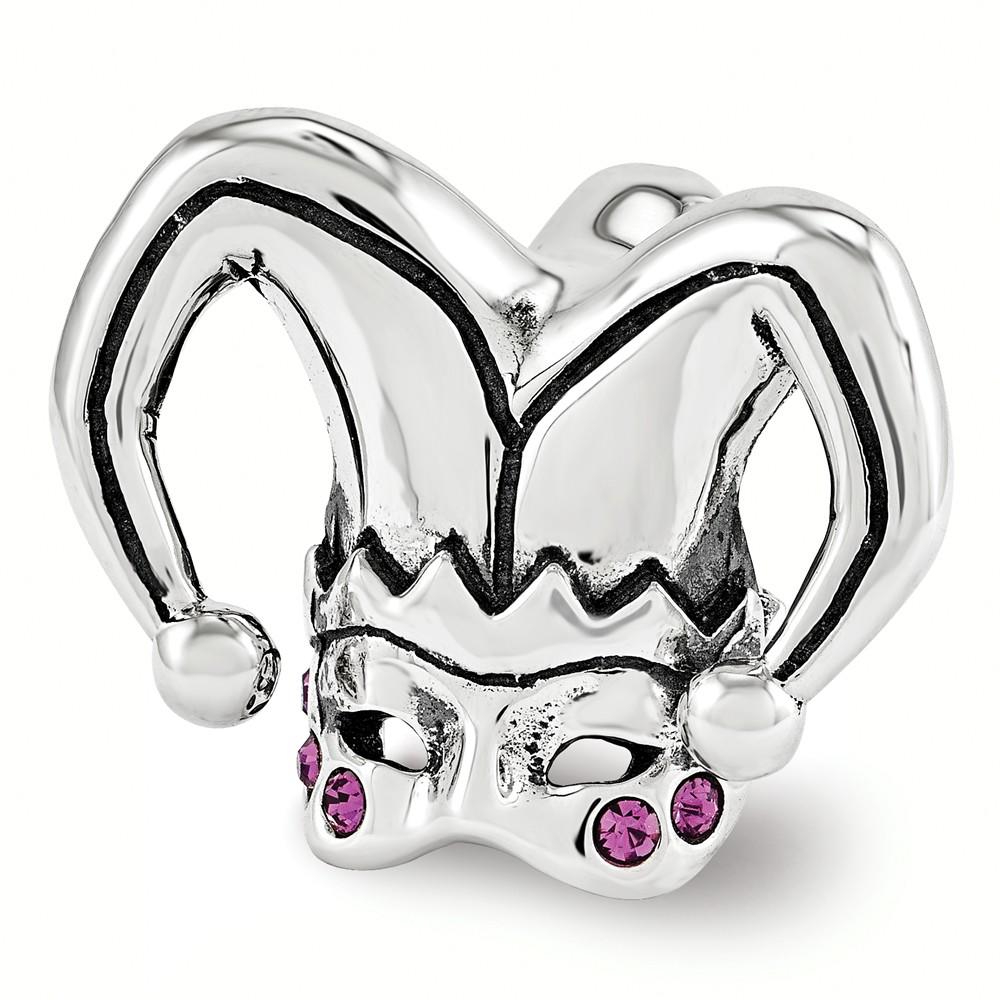 Black Bow Jewelry Company Jester Mask Sterling Silver Bead Charm with Swarovski Crystals