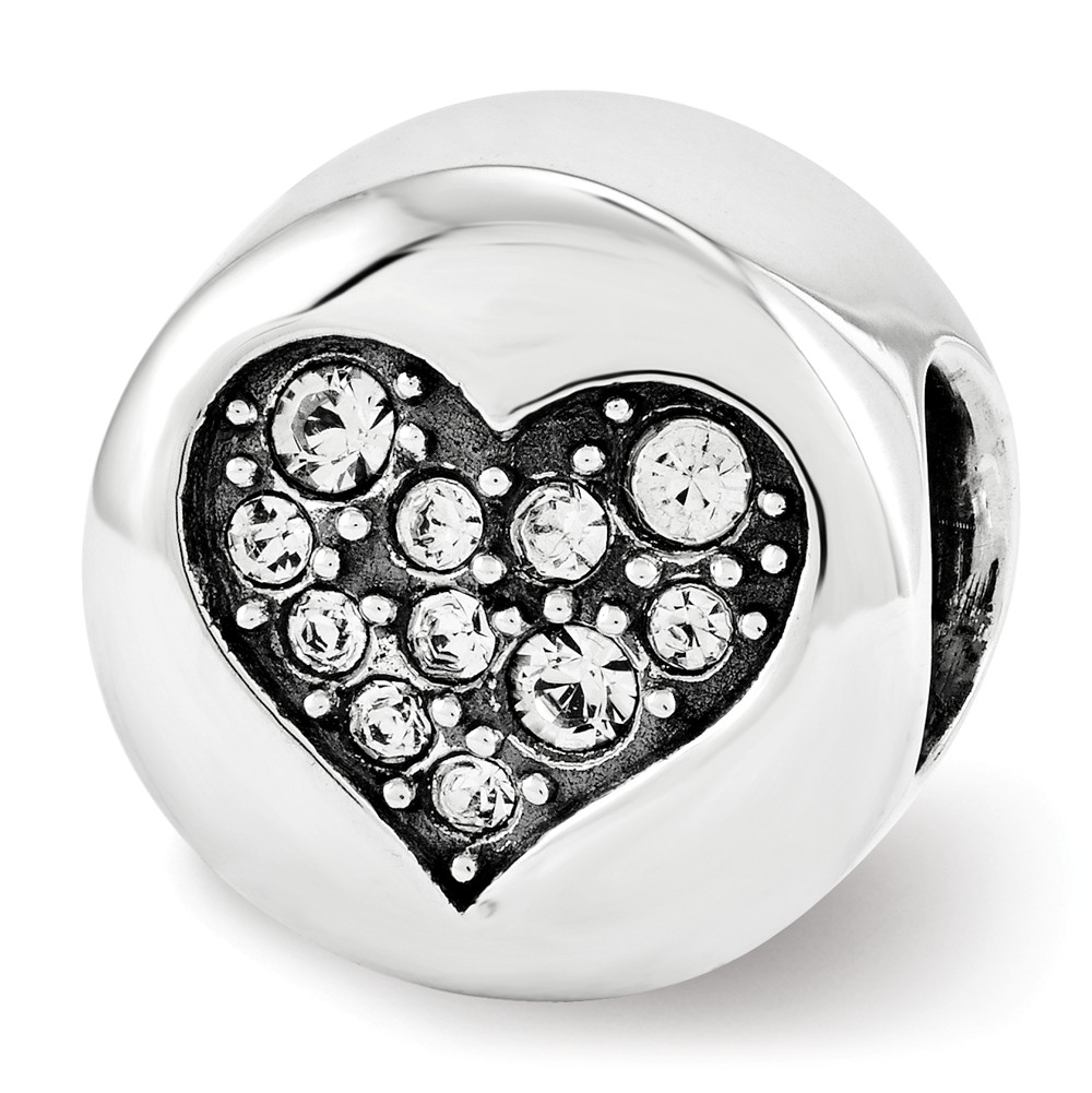 Black Bow Jewelry Company April White Heart Love Bead Charm in Silver with Swarovski Crystals