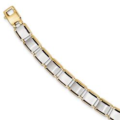 Black Bow Jewelry Company Men's 8mm 14k Two Tone Gold Brushed & Polished Link Bracelet, 8.5 Inch