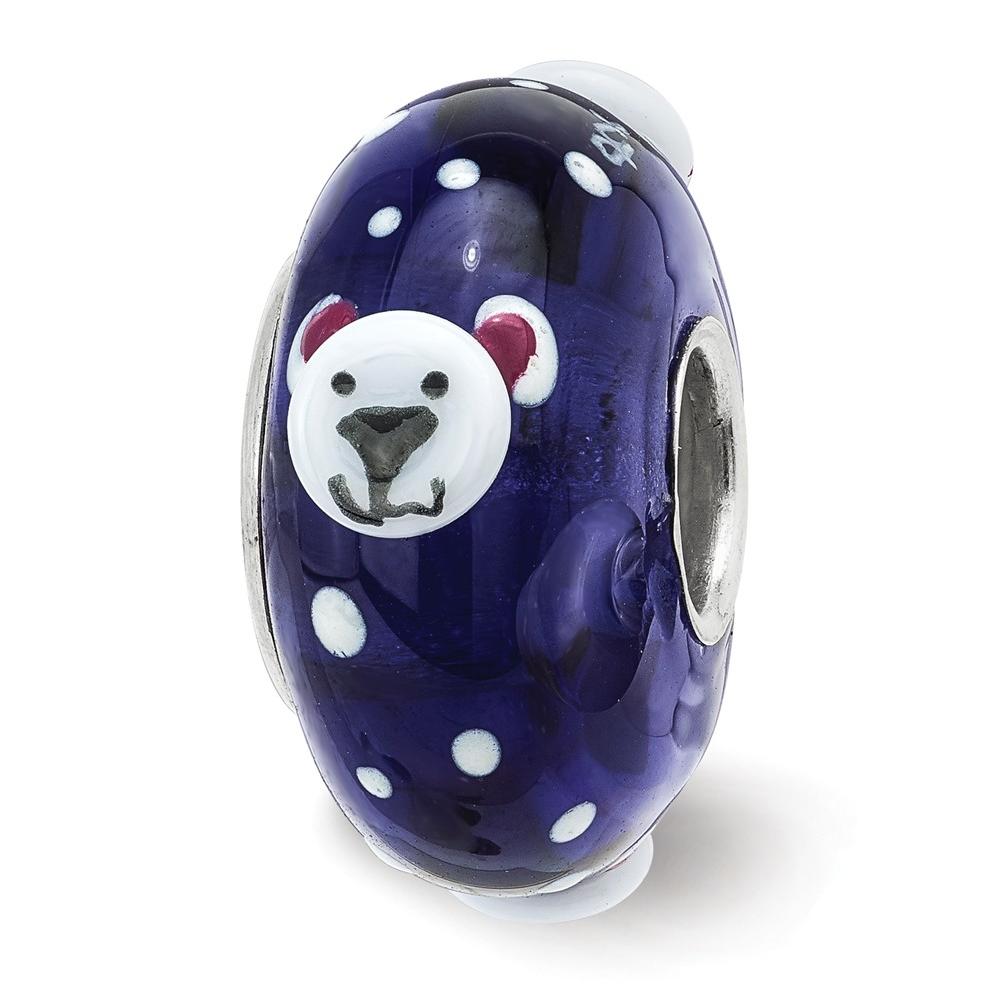 Fenton Glass Beads Fenton Sterling Silver RolyPoly Polar Bear 3D Glass Bead Charm