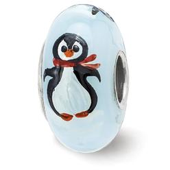 Fenton Glass Beads Fenton Sterling Silver Hand Painted Penguin Frolic Glass Bead Charm