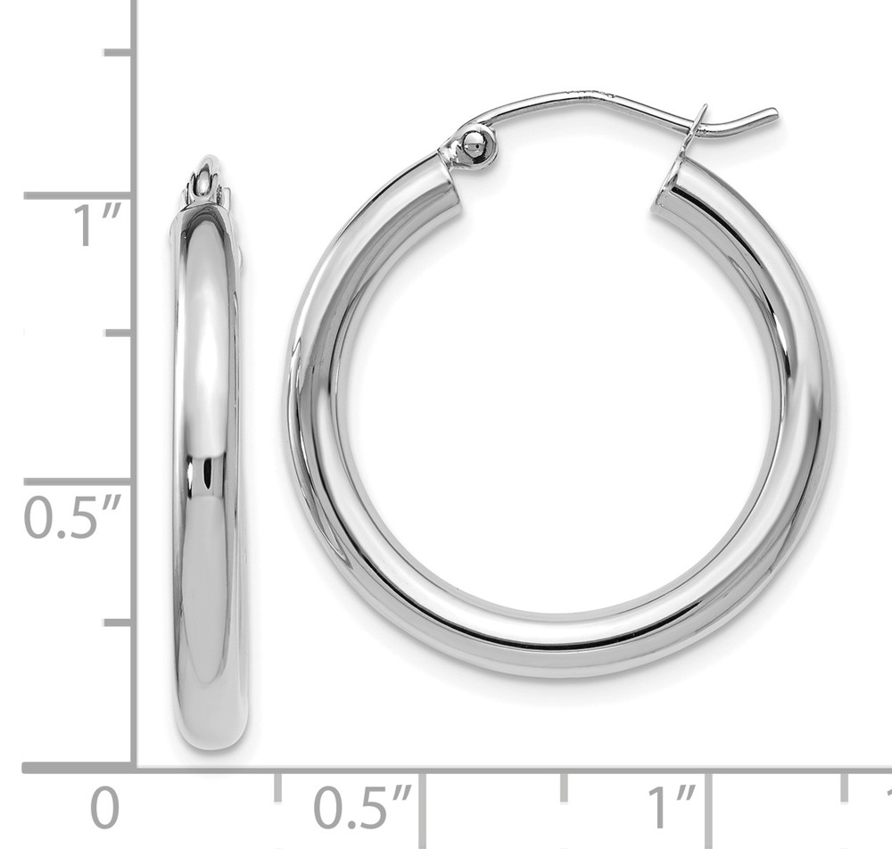 Black Bow Jewelry Company 3mm Round Hoop Earrings in 14k White Gold, 26mm (1 Inch)
