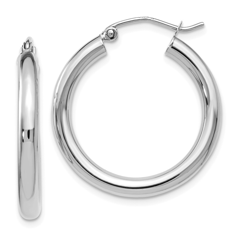 Black Bow Jewelry Company 3mm Round Hoop Earrings in 14k White Gold, 26mm (1 Inch)