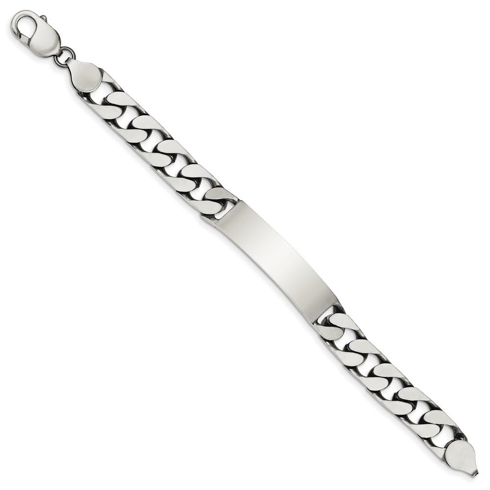 Black Bow Jewelry Company Mens 10mm Antiqued Sterling Silver Engravable Curb Link I.D. Bracelet