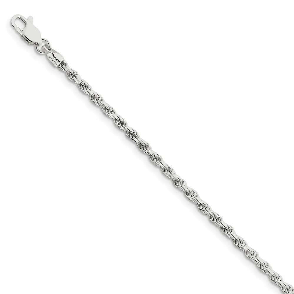 Black Bow Jewelry Company Sterling Silver 2.75mm Diamond-cut Rope Chain Anklet, 9 Inch