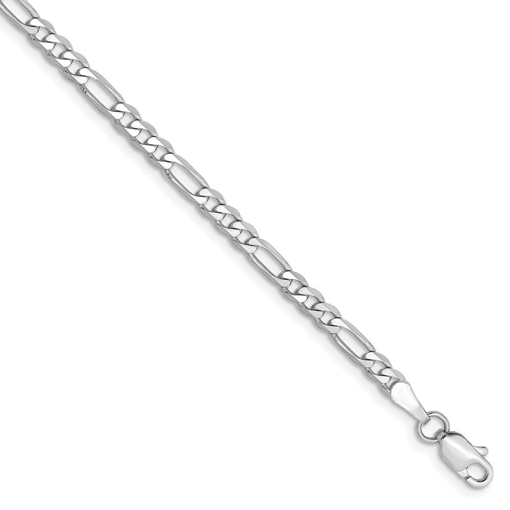 Black Bow Jewelry Company 14k White Gold 3mm Flat Figaro Anklet, 9 Inch