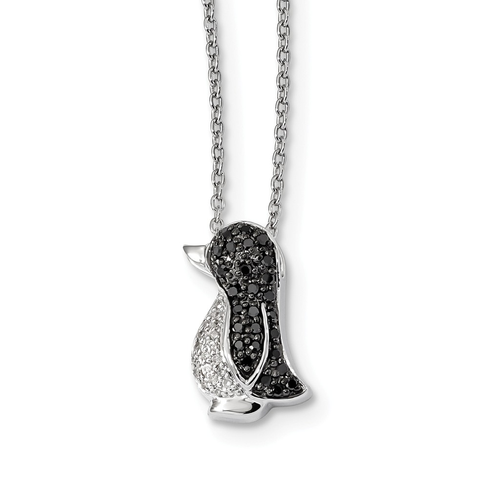 White Night Diamonds 1/5 Cttw Black & White Diamond Penguin Necklace in Sterling Silver