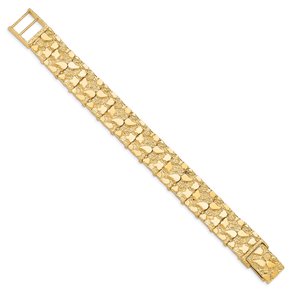 Black Bow Jewelry Company 15mm 10k Yellow Gold Nugget Link Bracelet, 8 Inch